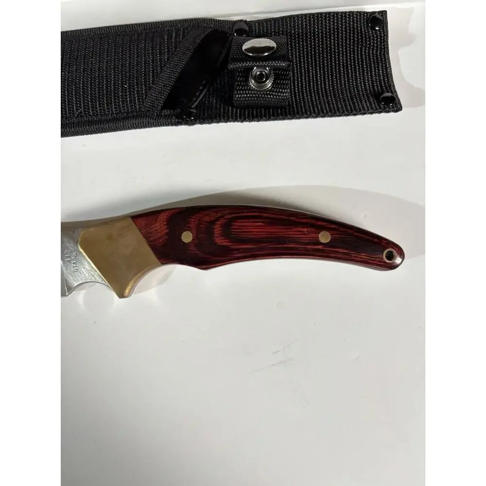 12” Custom Designed Knife Satin Finish Pakawood Handle. Nylon Sheath. New In Box